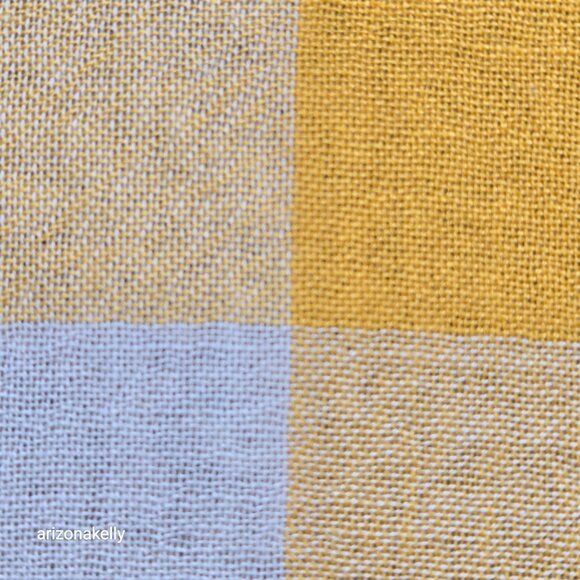 100% Wool Lightweight Checked Scarf Blue White Yellow Made in Scotland - Picture 10 of 12